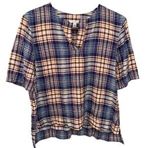 L.L. Bean Signature Womens Plaid Short Sleeve Shirt Size L